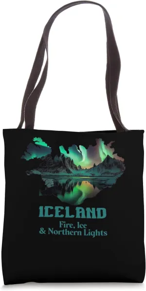 Aurora Borealis Iceland Nature Fire Ice Camping Hiking Tote Bag