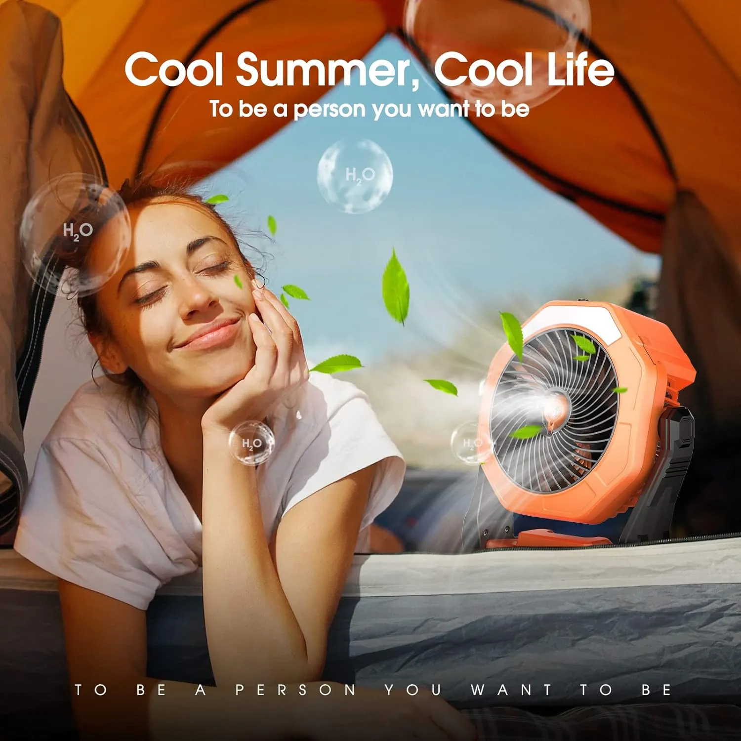 Ausic Portable Misting Fan, Outdoor Fans for Patios with Water Mist, 20000mAh Rechargeable Battery Personal Cooling Fan with Mister, 8-Inch, 250mL Water Tank & LED Lantern, for Home, Outside, Camping
