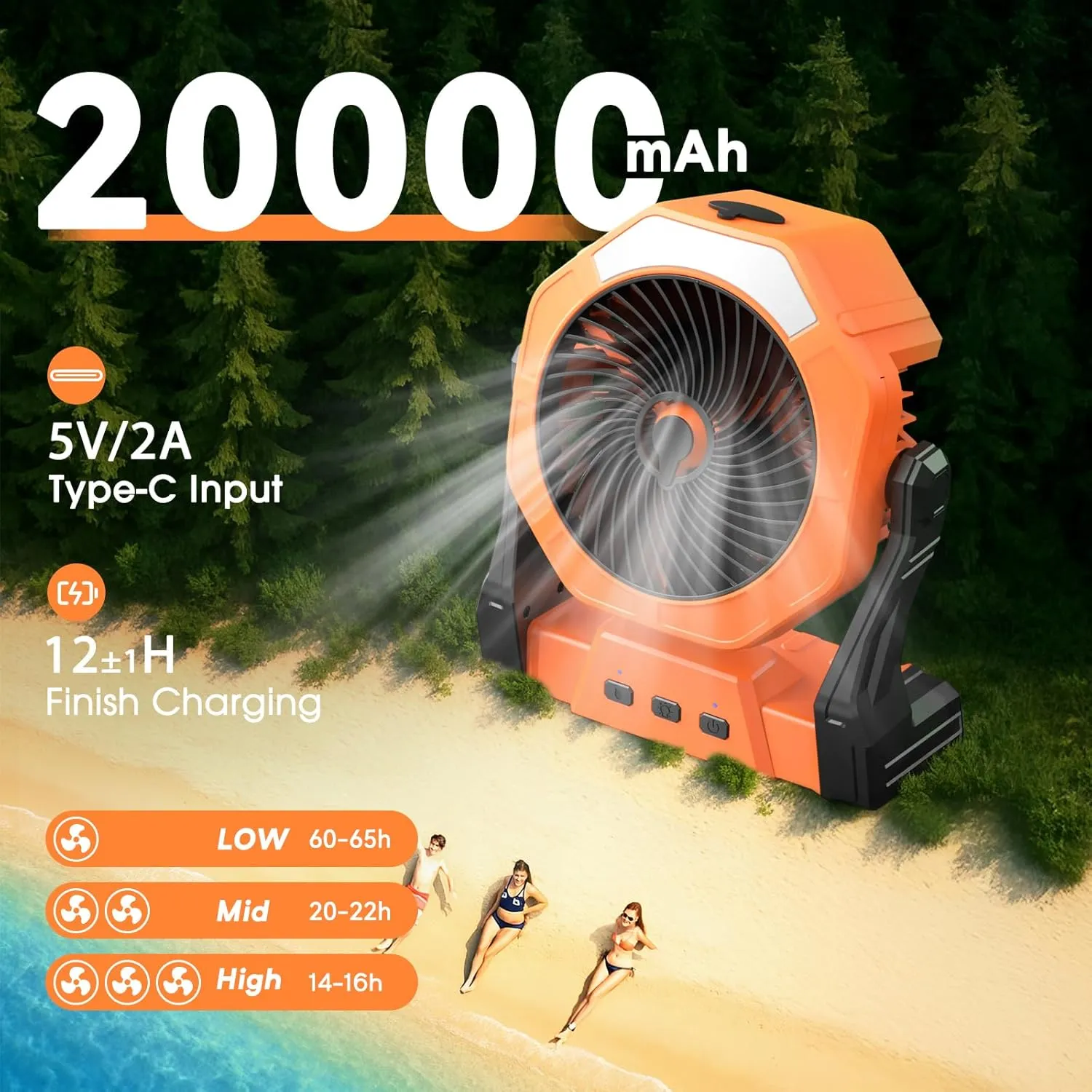 Ausic Portable Misting Fan, Outdoor Fans for Patios with Water Mist, 20000mAh Rechargeable Battery Personal Cooling Fan with Mister, 8-Inch, 250mL Water Tank & LED Lantern, for Home, Outside, Camping