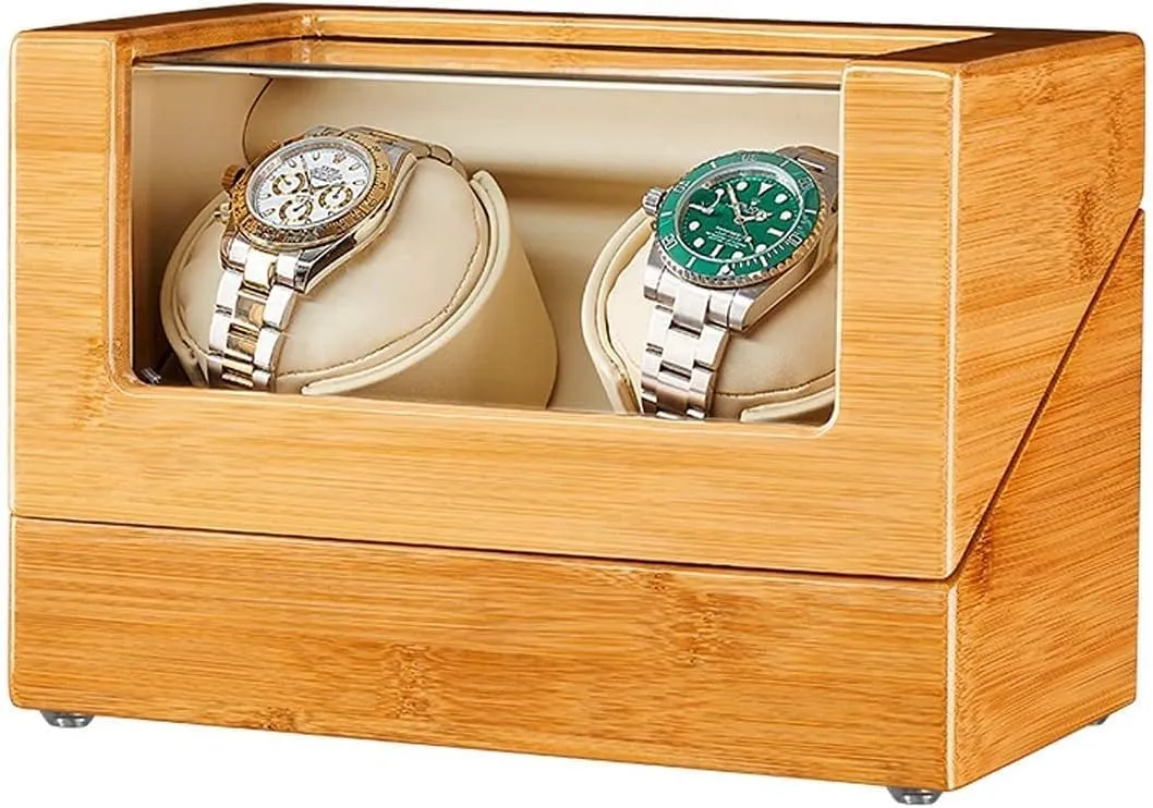 Automatic Watch Winder,in Wood Shell and Leather Pillow Carbon Fiber Leather, Silent Motor and 5 ModesHoliday Gift
