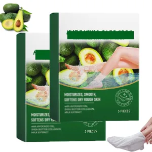 Avocado Moisturizing Foot Mask for Dry Cracked Feet, Exfoliating Foot Maskfor Soft and Smooth Touch Feet, Foot Care Spa Gifts for Women Men (5Pack/Box) (2PCS)