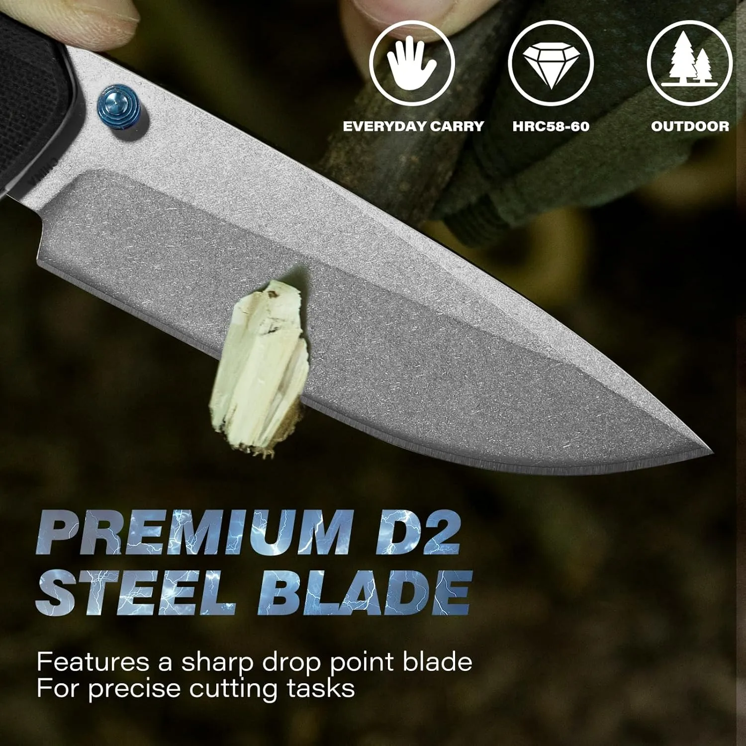 Axis Lock Folding Pocket Knife with Clip, 3.46" D2 Steel Drop Point Blade and G10 Handle, Crossbar Lock Knives for Men Women Camping Hiking Survival Pocketknife