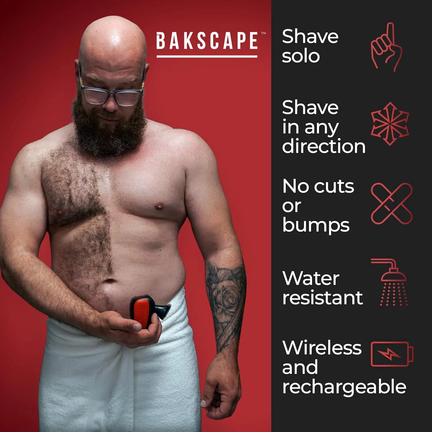 Bakscape Men's Back Shaver Classic Kit 2.0, Electric Body & Back Shaver for Men with Friction Fit Handle & Titanium-Coated Shave Head- Includes 2 Shave heads, Handle, Shave Soap & After Balm