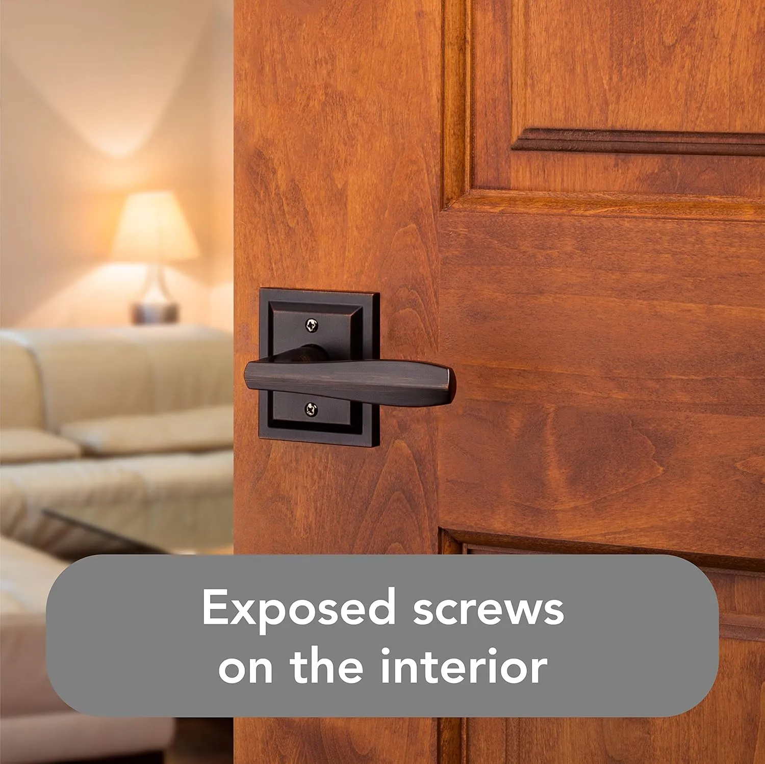 Baldwin Torrey, Interior Privacy Door Handle Reversible Lever for Bedroom/Bathroom, Keyless Door Lock With Microban Protection, in Venetian Bronze