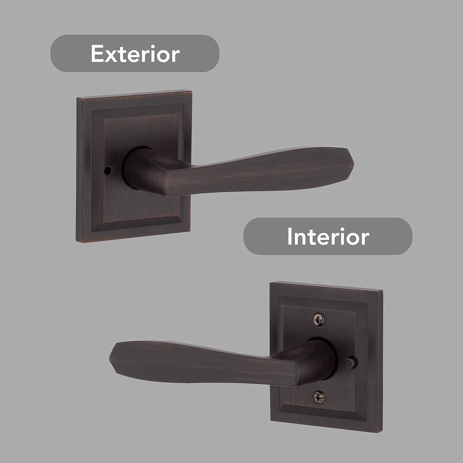 Baldwin Torrey, Interior Privacy Door Handle Reversible Lever for Bedroom/Bathroom, Keyless Door Lock With Microban Protection, in Venetian Bronze