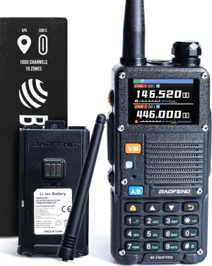 BAOFENG BF-F8HP PRO (UV-5R 7th Gen) 8W Tri Band Two-Way Radio - VHF/1.25M/UHF, IP54, 1000 Channels, GPS, Aviation Band Scanner, NOAA Weather Mode, USB-C Rechargeable Battery