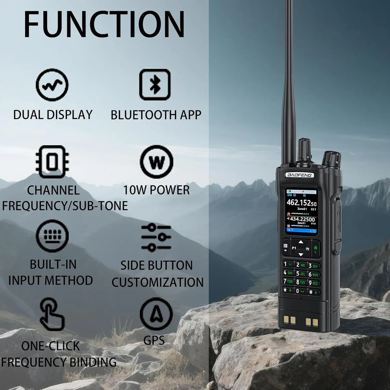 BAOFENG Radio UV-32 Ham Radio,10W Rechargeable UV32 Walkie Talkie with GPS,APP Programming,AM,Copy Frequency,USB-c Charging,for Off-Road & Disaster Ready (1 Pack Black)