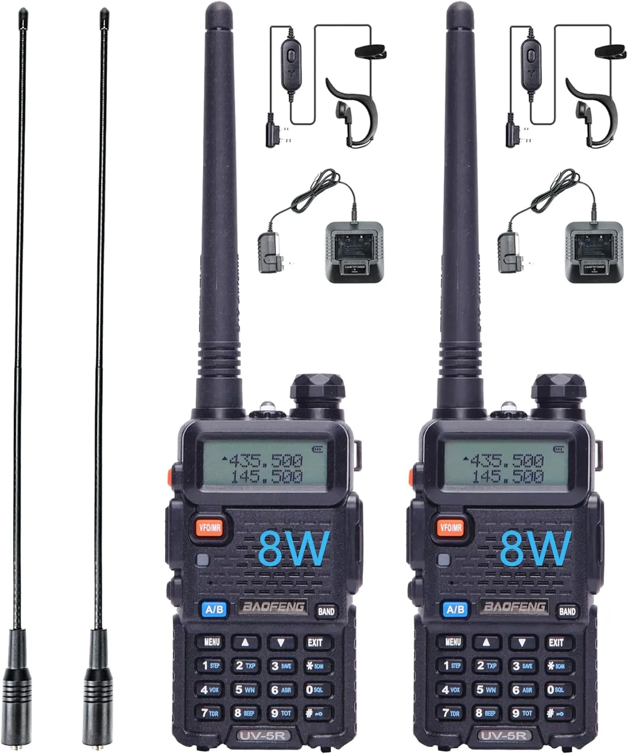 BAOFENG UV-5R 8W Ham Radio Handheld 2 Way Radio Long Range Dual Band VHF UHF Rechargeable Amateur Portable Walkie Talkie for Adults Hiking Hunting Camping Skiing Trip, Chirp Compatible