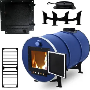 Barrel Stove Kit - 30-55 Gallon Metal Barrel Woodstove & Fireplace Grates for Cooking and Survival