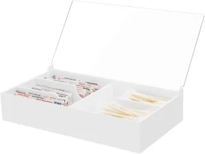 Beautyflier Organizer Case for Band-Aid Flexible Fabric Bandages, Acrylic Holder for First Aid Bandage, Storage Box for Cotton Swab, Pills, Paper Clips, Flip Cover - Anti-Dust, Case Only (White)