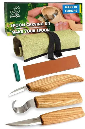 BeaverCraft S13 Wood Carving Tools Set for Spoon Carving 3 Knives Wood Carving Kit for Beginners Hook Knife Wood Carving Right-Handed Spoon Carving Whittling Knives (S13 Right-Handed)