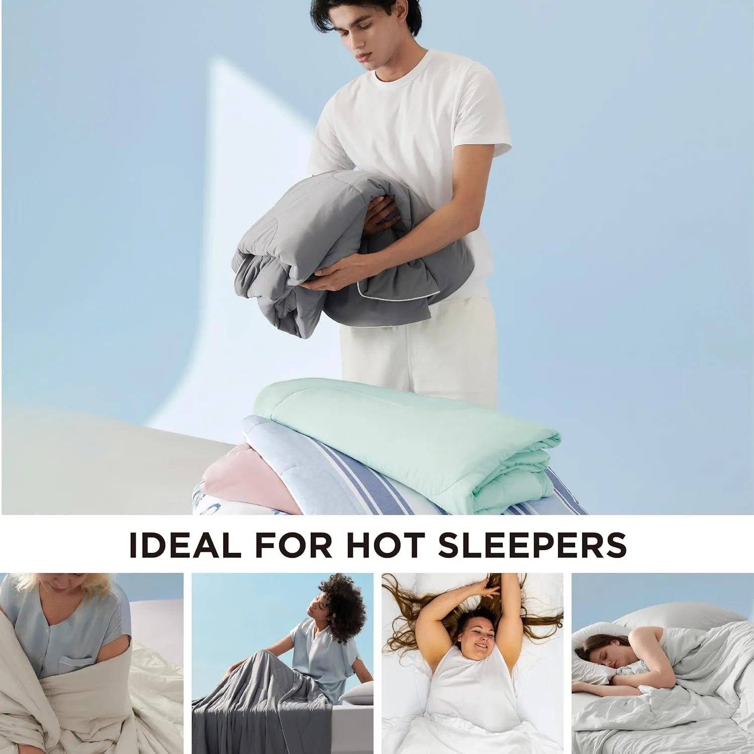 Bedsure Cooling Blankets for Hot Sleepers - Summer Blanket Queen Size, Cold and Lightweight Gift for Night Sweats, Ice Cooled Breathable Comforter for Bed, Linen, 90x90 Inches