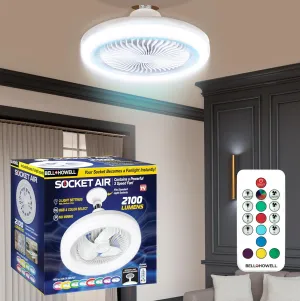 Bell Howell Socket Breeze Air Wireless Ceiling Fan with Remote Control, 2100 lumens, 3 Fan speeds, 3 Light Settings, 6000K for Living Room, Dining, and Working Space as seen on TV