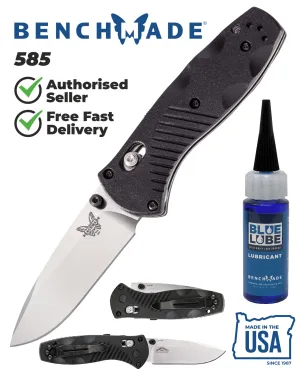 Benchmade Mini Barrage 585 Plain Edge Drop-Point 2.91" Black Handle Pocket Knife with Benchmade Blue Lube Lubricant for knives 37ml 1.25fl oz (Made in USA)
