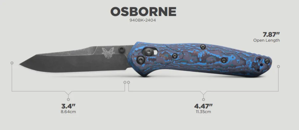 Benchmade Osborne 940BK-2404 Limited Edition Blue Class 3.4" Plain Edge Folding Pocket Knife (Arctic Storm Fatcarbon Handle)