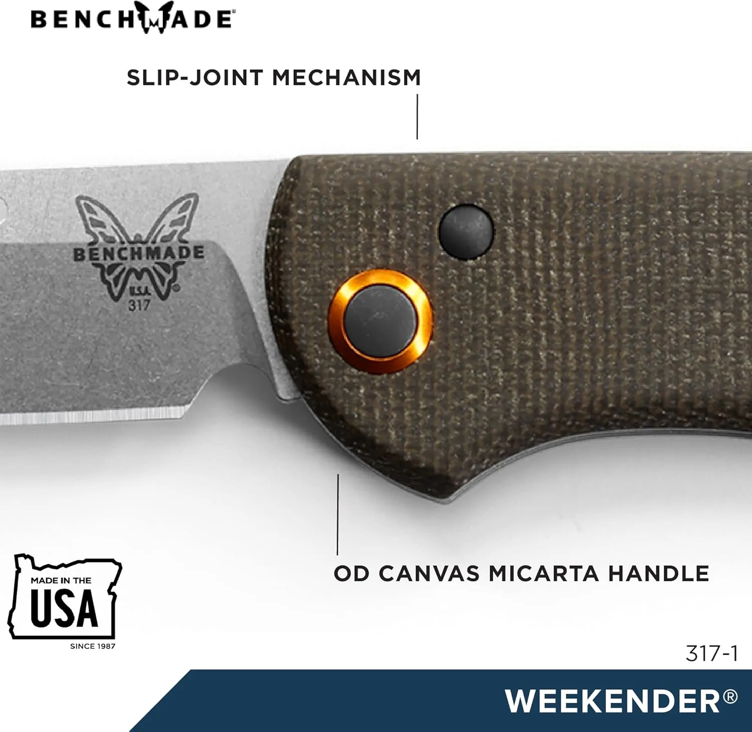 Benchmade - Weekender 317 Outdoor Knife with OD Green Canvas Micarta Handle (317-1)
