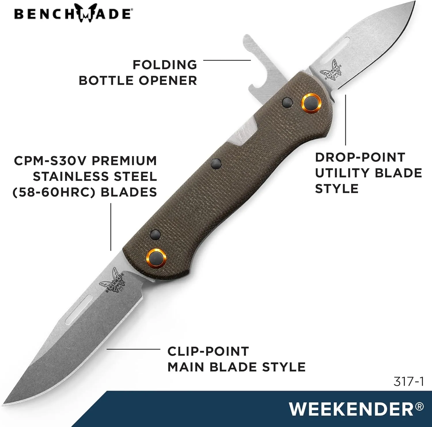 Benchmade - Weekender 317 Outdoor Knife with OD Green Canvas Micarta Handle (317-1)