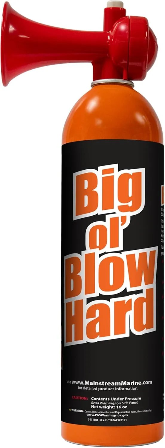 Big Ol’ Blowhard Marine-Grade Air Horn, Portable Loud Air Horns for Safety, Emergency Boat Blow Horn Can 16oz, High-Capacity, Can Be Heard 1 Mile Away, Boating Accessories