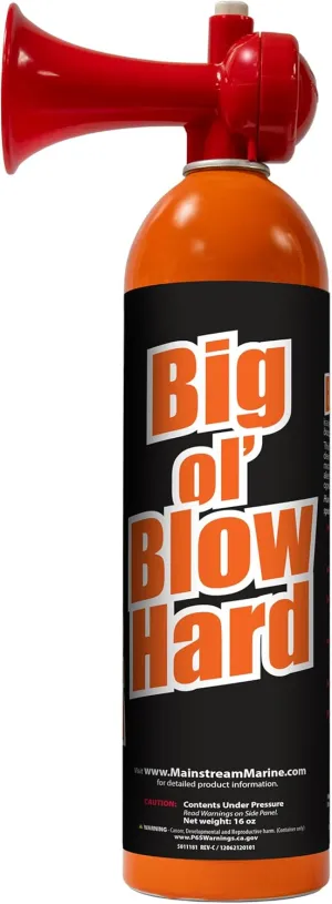 Big Ol’ Blowhard Marine-Grade Air Horn, Portable Loud Air Horns for Safety, Emergency Boat Blow Horn Can 16oz, High-Capacity, Can Be Heard 1 Mile Away, Boating Accessories