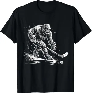 Bigfoot Playing Hockey Player Funny Sasquatch Ice Hockey T-Shirt
