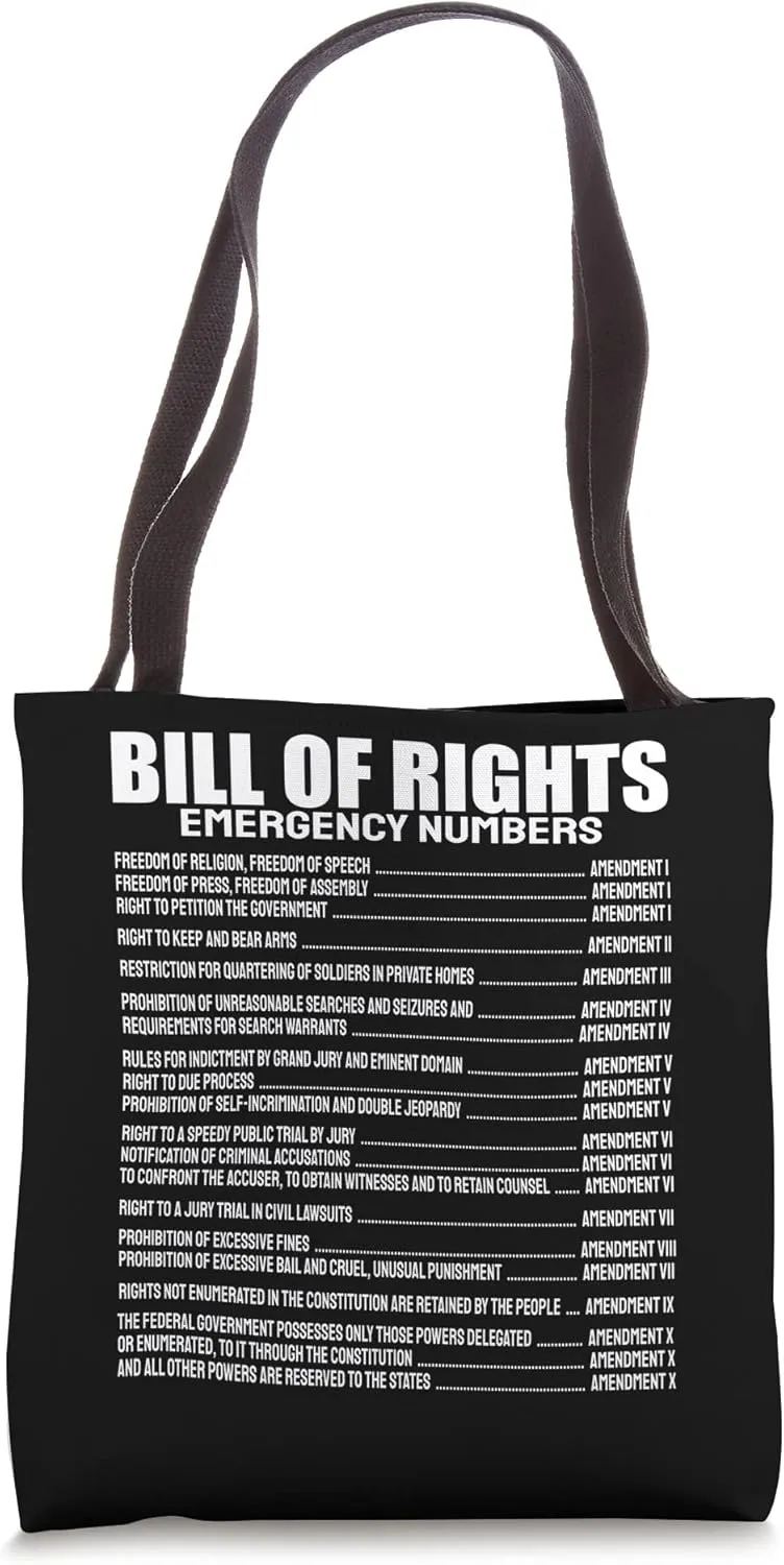Bill of Rights Emergency Numbers Amendment 1-10 Constitution Tote Bag