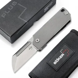 BÖKER PLUS® BabyX Flipper Steel - ball bearing EDC mini pocket knife with D2 Sheepfoot blade - small folding knife with stainless steel handle and clip - Pocket Knife in gift box