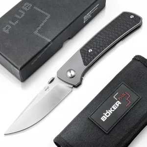 BÖKER PLUS® Conductor Folder Knife - Pocket folding knife with sharp S35VN blade - carbon fiber handle & clip - High end outdoor - EDC professional - with case