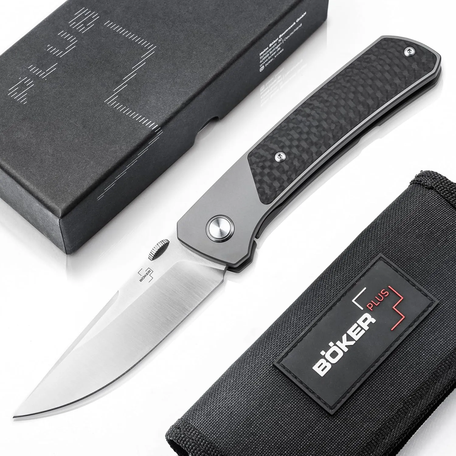 BÖKER PLUS® Conductor Folder Knife - Pocket folding knife with sharp S35VN blade - carbon fiber handle & clip - High end outdoor - EDC professional - with case