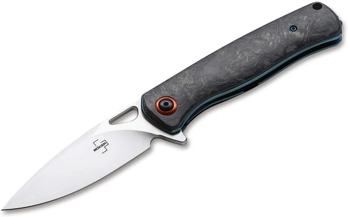 BÖKER PLUS Nebula - pocket knife with carbon fiber handle scales - folding knife with D2 blade - small knife with clip