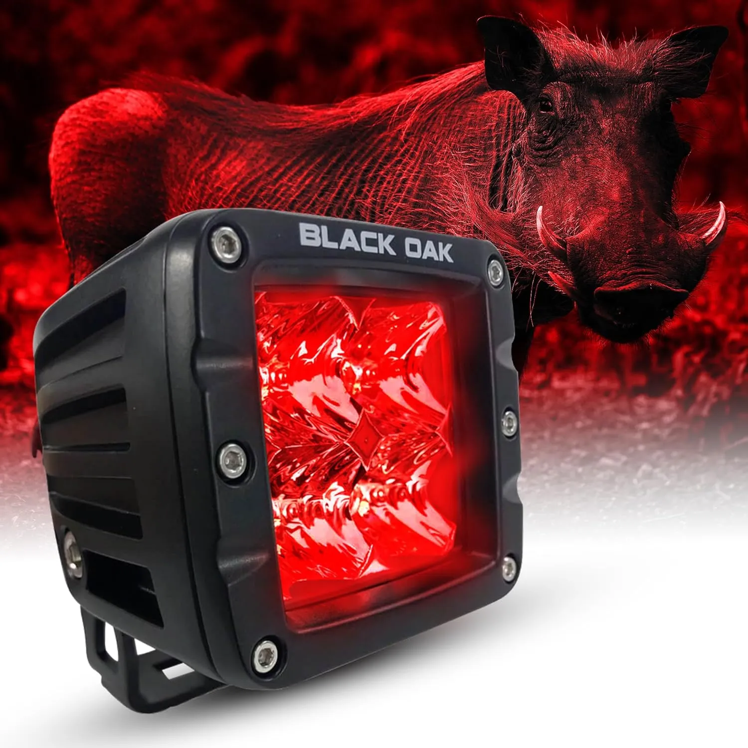 Black Oak Red LED POD Light, 2-Inch Red Predator Hunting Light, Flood Optics, Fog Ditch Light, Coyote, Hog, Varmint Hunting, Hardware Included