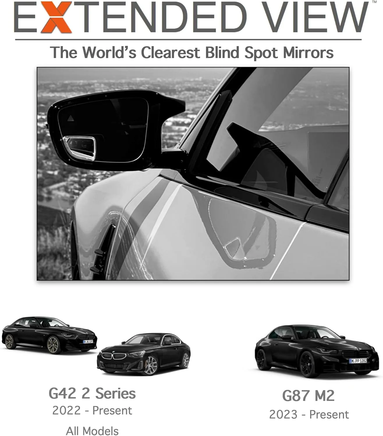 Blind Spot Mirrors- Compatible with BMW G42 230i Extended View (G42 M240i (2022 - Present)), Glass - 2 Piece Set (Left & Right)