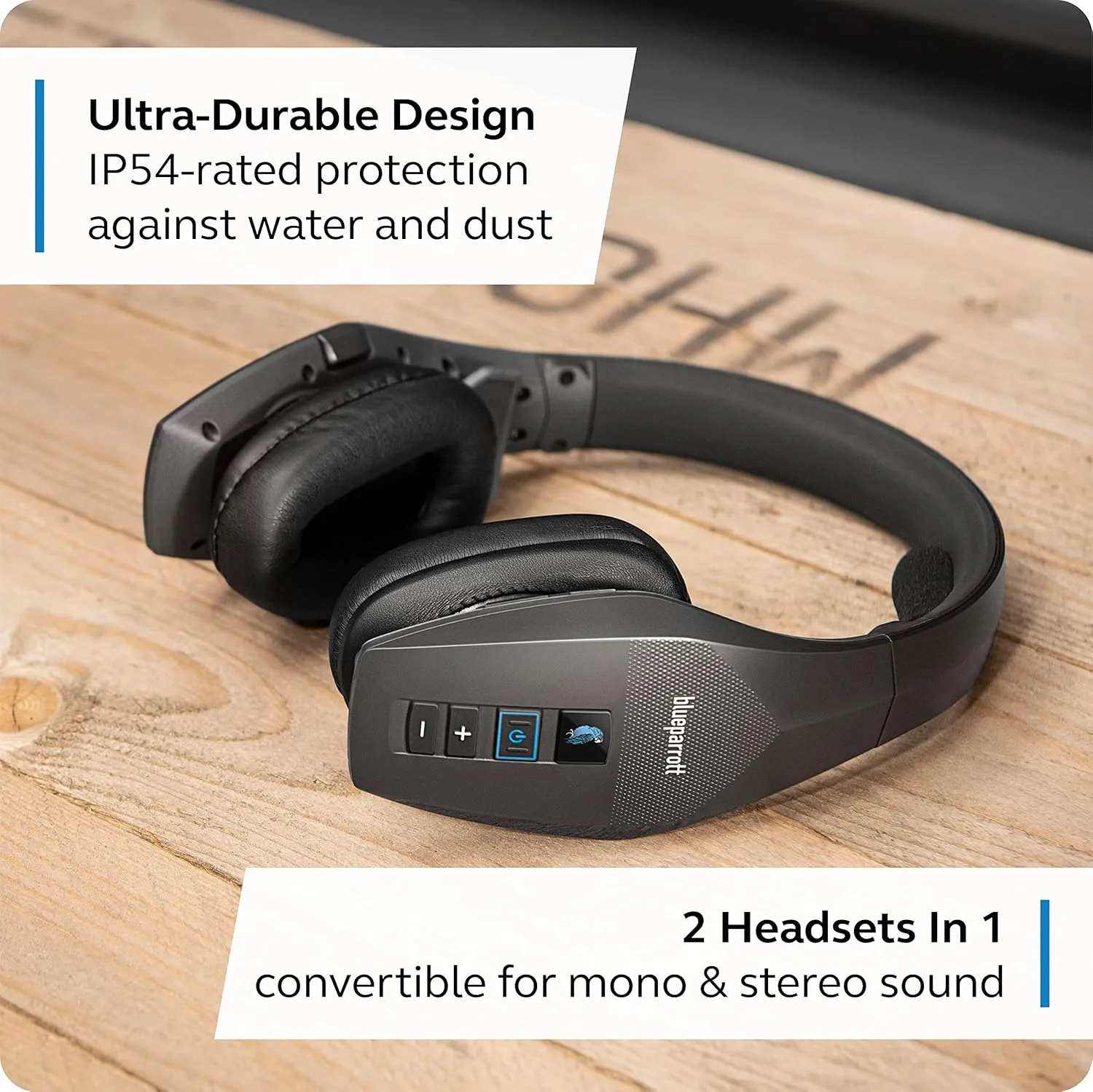 BlueParrott S650-XT Bluetooth Wireless Headphones 96% Noise Canceling Over Head Trucker Headset with Mic, 2-in-1 Convertible Stereo to Mono with ANC, IP54-Rated Protection, 36 hrs. Talk Time, Black