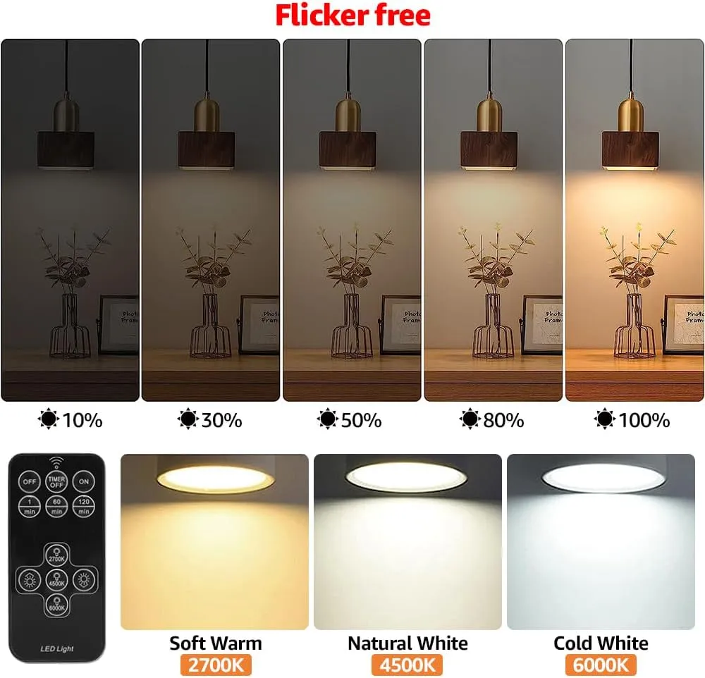 BLUEYE Rechargeable Battery Operated Light Bulb,2Packs,300LM,40W Equivalent,E26 Detachable Charging(E12 available),4 Color Temperature,Remote Control Puck Emergency Lamp,Timer,Dimmer,For Non-Hardwired
