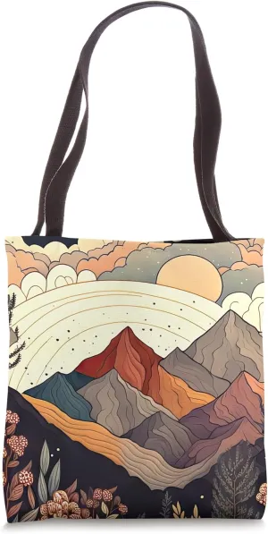 Boho Mountain Wilderness Sunset Tree River Earthy Forest Tote Bag