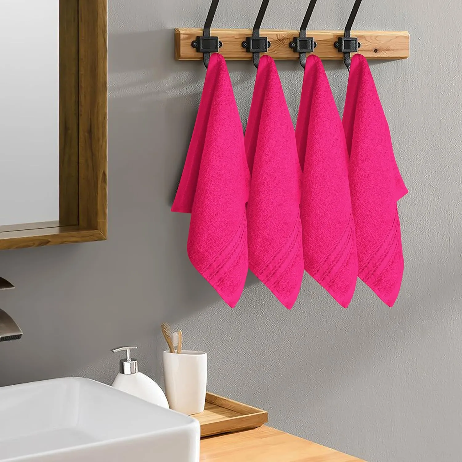 BOUTIQUO Ultra Soft Cotton Washcloths, Contains 12 Piece Face Cloths 12x12 inch, Ideal for Everyday use Face Towels, Compact & Lightweight Multi Purpose Washcloths - Hot Pink