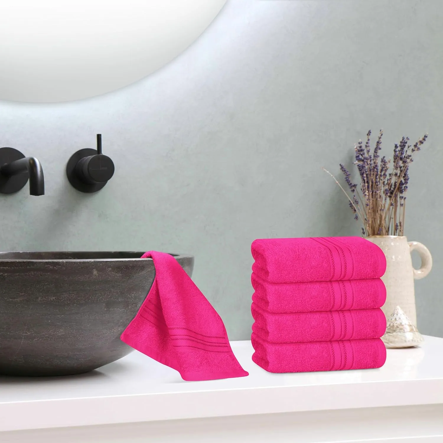 BOUTIQUO Ultra Soft Cotton Washcloths, Contains 12 Piece Face Cloths 12x12 inch, Ideal for Everyday use Face Towels, Compact & Lightweight Multi Purpose Washcloths - Hot Pink