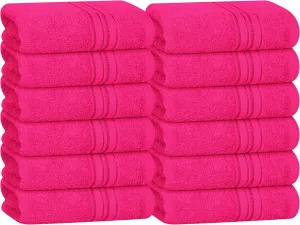 BOUTIQUO Ultra Soft Cotton Washcloths, Contains 12 Piece Face Cloths 12x12 inch, Ideal for Everyday use Face Towels, Compact & Lightweight Multi Purpose Washcloths - Hot Pink