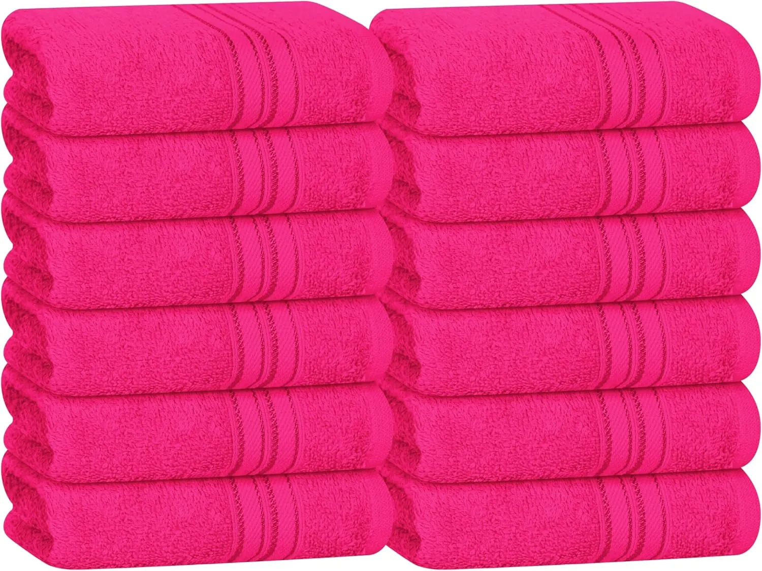 BOUTIQUO Ultra Soft Cotton Washcloths, Contains 12 Piece Face Cloths 12x12 inch, Ideal for Everyday use Face Towels, Compact & Lightweight Multi Purpose Washcloths - Hot Pink