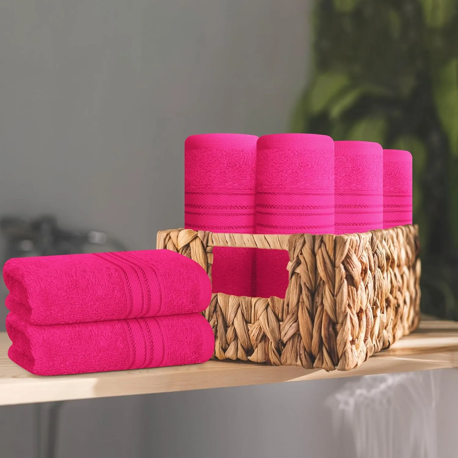 BOUTIQUO Ultra Soft Cotton Washcloths, Contains 12 Piece Face Cloths 12x12 inch, Ideal for Everyday use Face Towels, Compact & Lightweight Multi Purpose Washcloths - Hot Pink