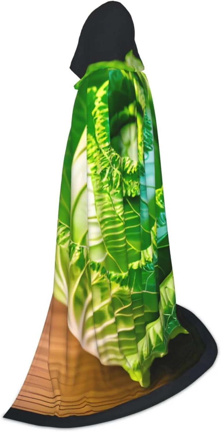 Bright Cabbage Print Halloween Warm Hooded Cloak For Men Women For Carnival Cosplay Witch Costumes