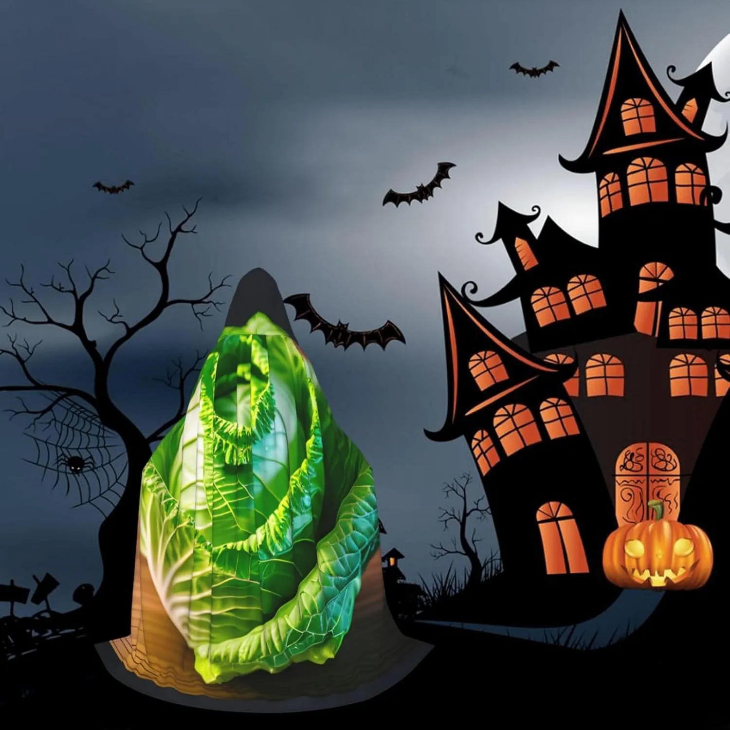Bright Cabbage Print Halloween Warm Hooded Cloak For Men Women For Carnival Cosplay Witch Costumes