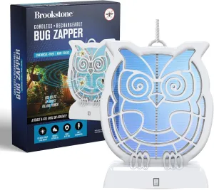 Brookstone Owl Bug Zapper - Cordless & Rechargeable, 800V Stainless Steel Grid, 4 UV LEDs, Indoor/Outdoor Insect Killer, Safe for Children & Pets