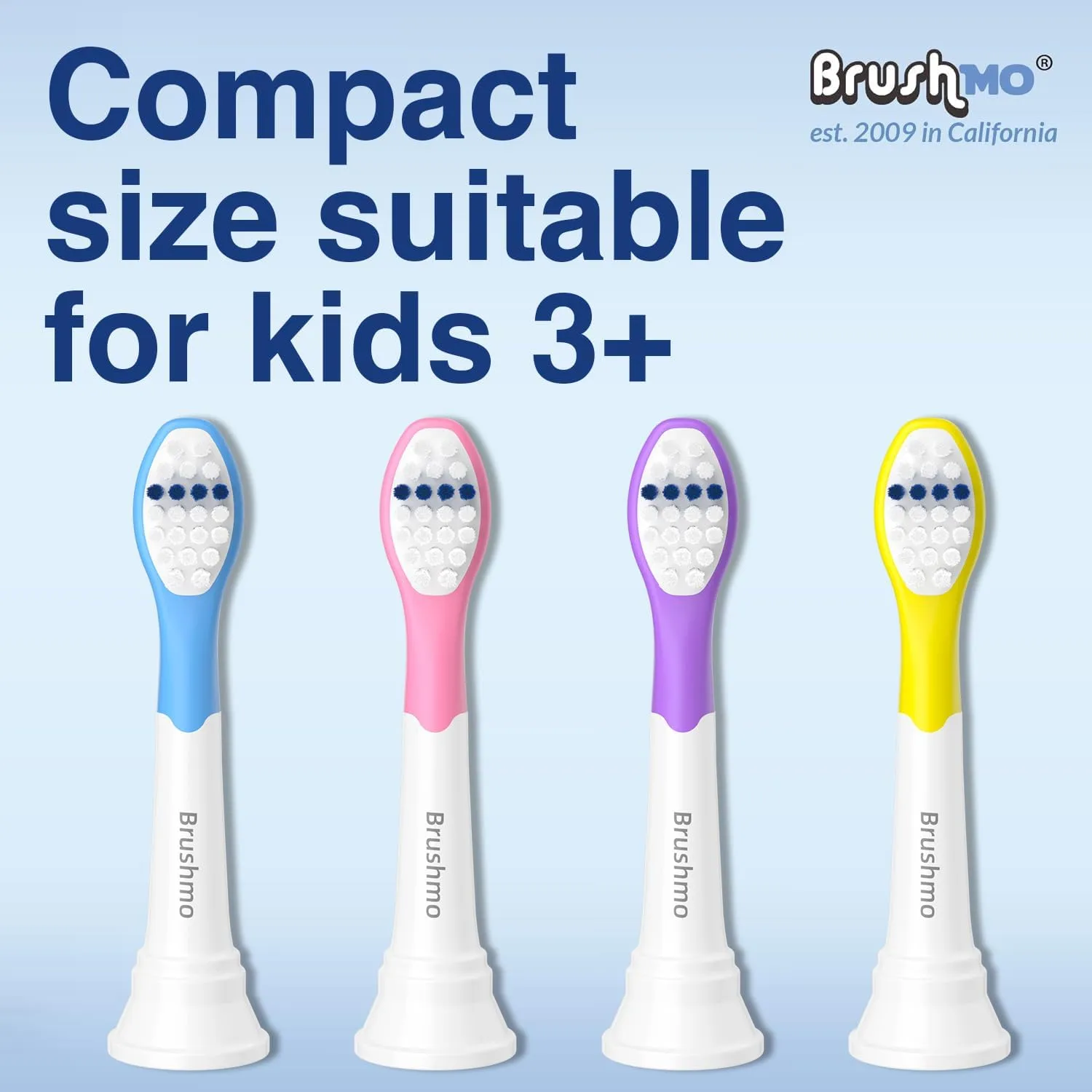 Brushmo Kids Replacement Toothbrush Heads, Compatible with Philips Sonicare for Kids HX6032 Click-on Electric Toothbrush Handles, 8 Compact Heads for Ages 3 , Ultra Soft Dupont Bristles, BM638, White