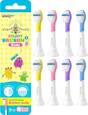 Brushmo Kids Replacement Toothbrush Heads, Compatible with Philips Sonicare for Kids HX6032 Click-on Electric Toothbrush Handles, 8 Compact Heads for Ages 3 , Ultra Soft Dupont Bristles, BM638, White