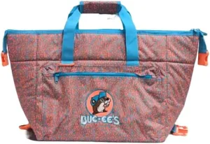Buc-ee's Leopard Print Cooler Bag, 17.5" W x 10.5" H, Orange and Blue, 10 Lbs Capacity