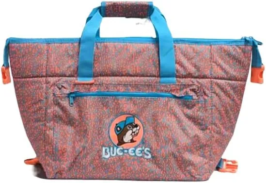 Buc-ee's Leopard Print Cooler Bag, 17.5" W x 10.5" H, Orange and Blue, 10 Lbs Capacity