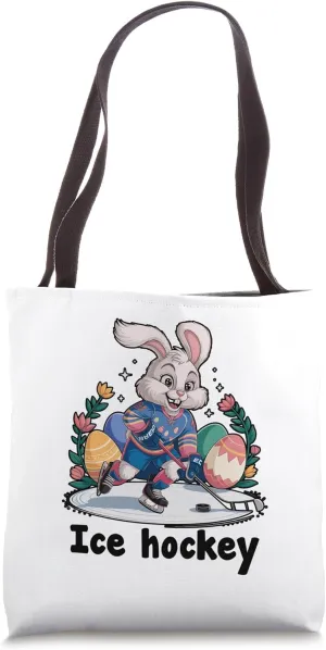 Bunny Playing Ice Hockey Easter Day Egg Chocolate Hunting Tote Bag