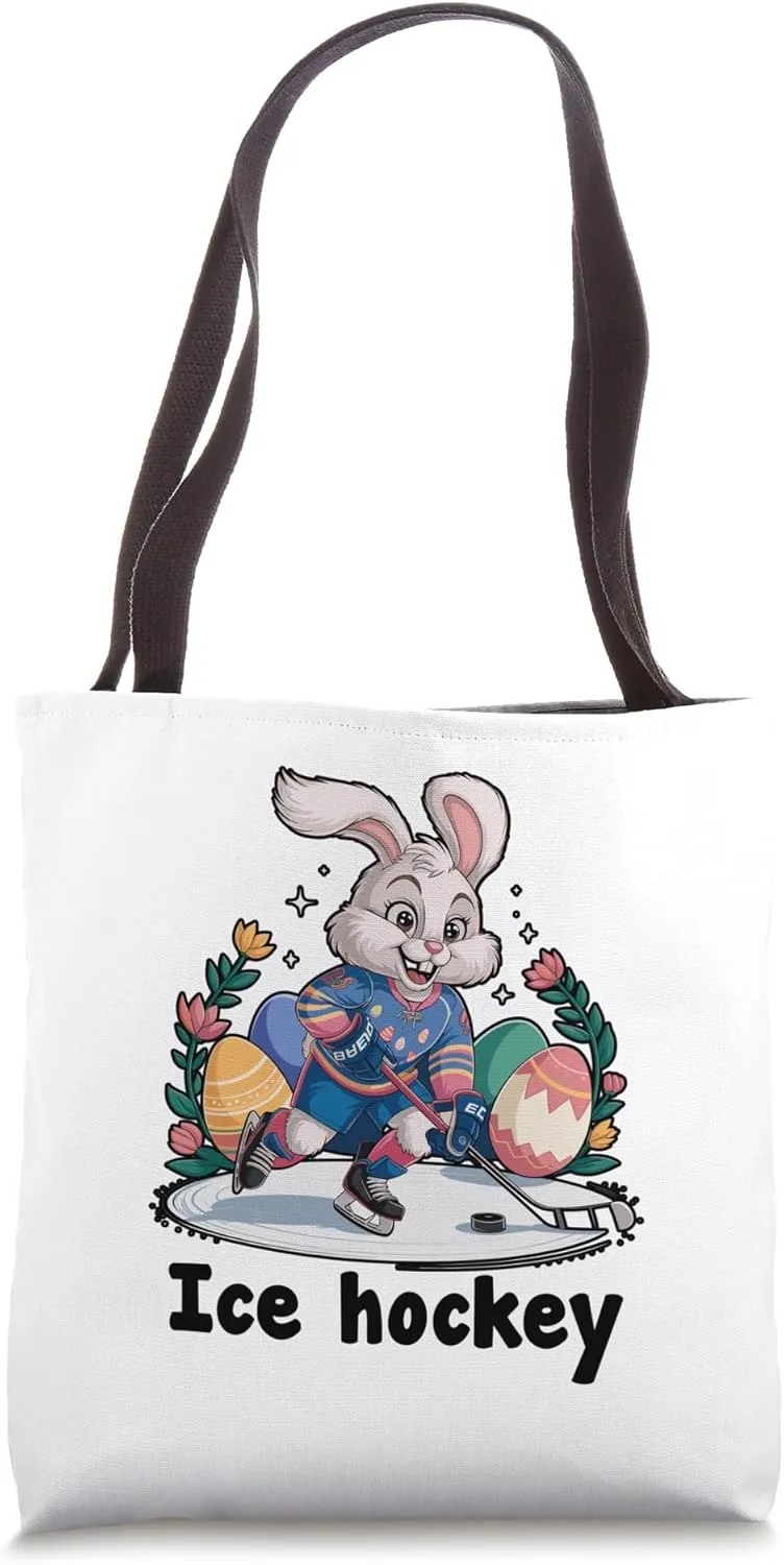 Bunny Playing Ice Hockey Easter Day Egg Chocolate Hunting Tote Bag