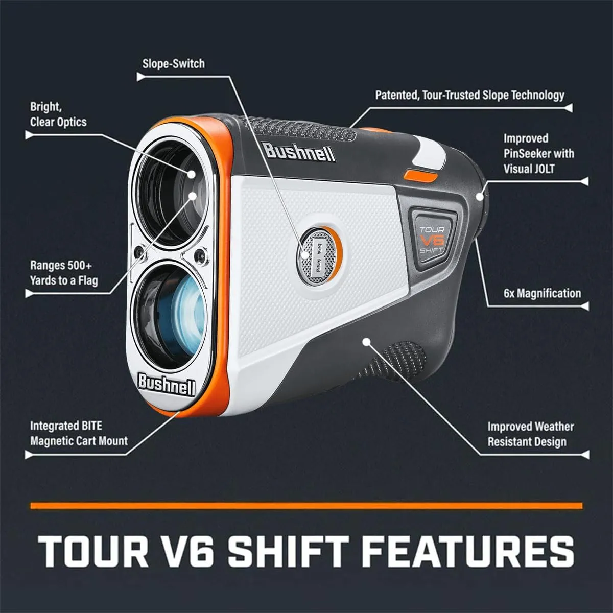 Bushnell Golf Patriot Player Pack with Tour V6 Shift Rangefinder with Slope, Premium Case, Wingman 2 GPS Speaker, Ball Marker & Signature Series Towel - Ultimate Golf Course GPS Caddie Bundle