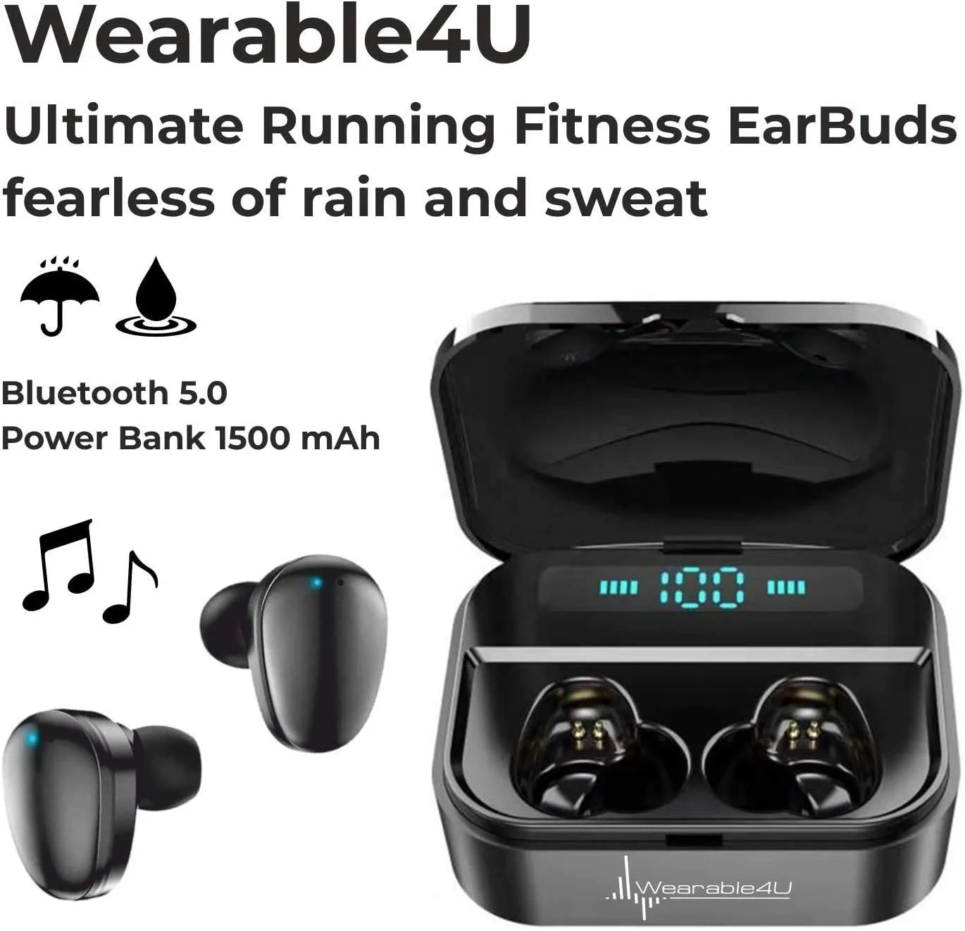 Bushnell Wingman GPS Bluetooth Speaker with Included Wearable4U Ultimate Black EarBuds with Power Bank Case and Wall/Car Chargers Bundle